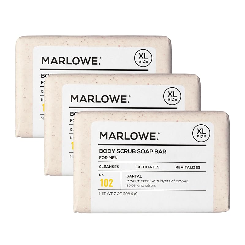 Sabonete em barra esfoliante corporal MARLOWE. Santal, 3 unidades de aproximadamente 198 g