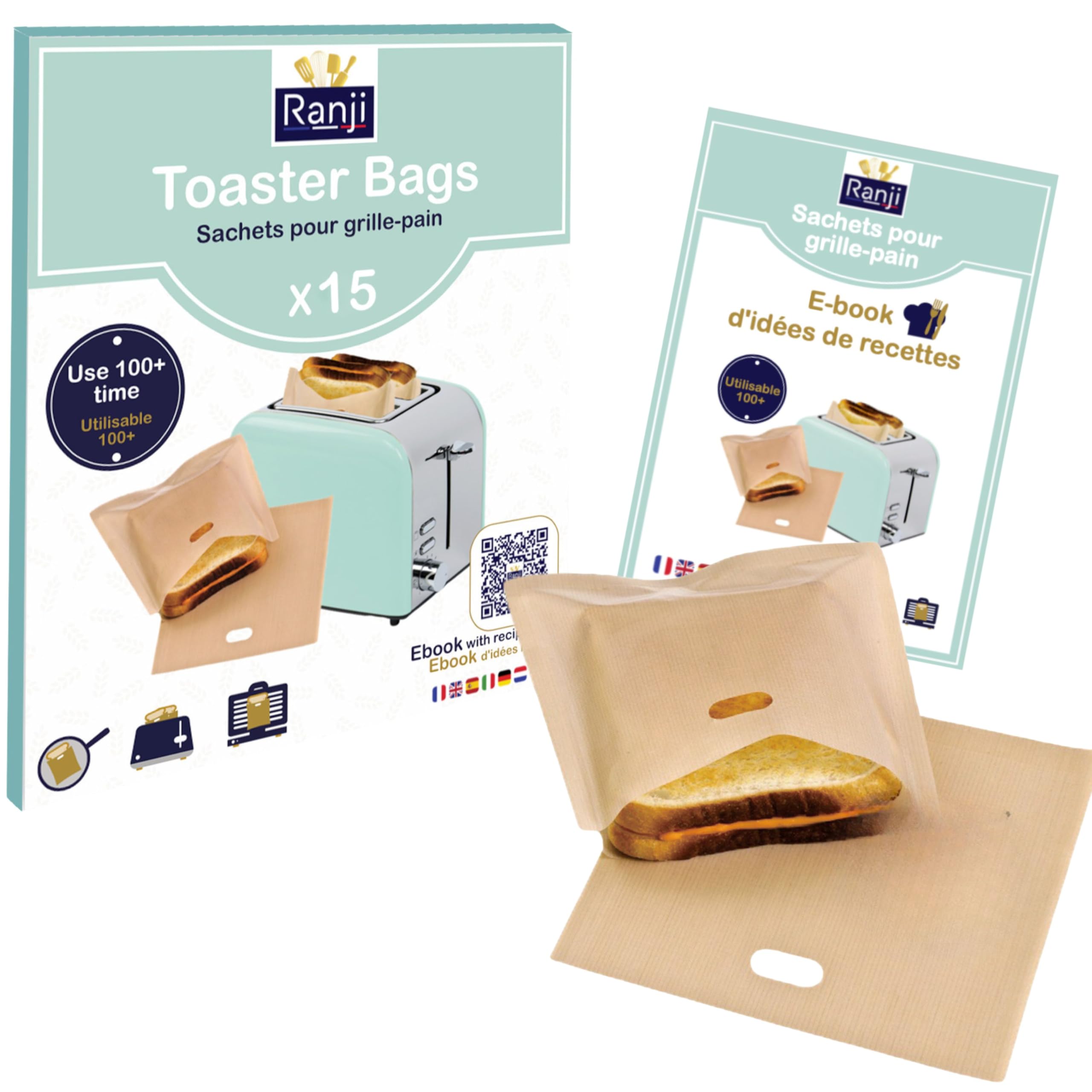 RANJI® 10x Torba do tostera wielokrotnego użytku - Torby do tostera na kanapki, angielskie muffiny - Toster, piekarnik, maszyna do panini - Wielokrotnego użytku 100 razy - Torba do tostera