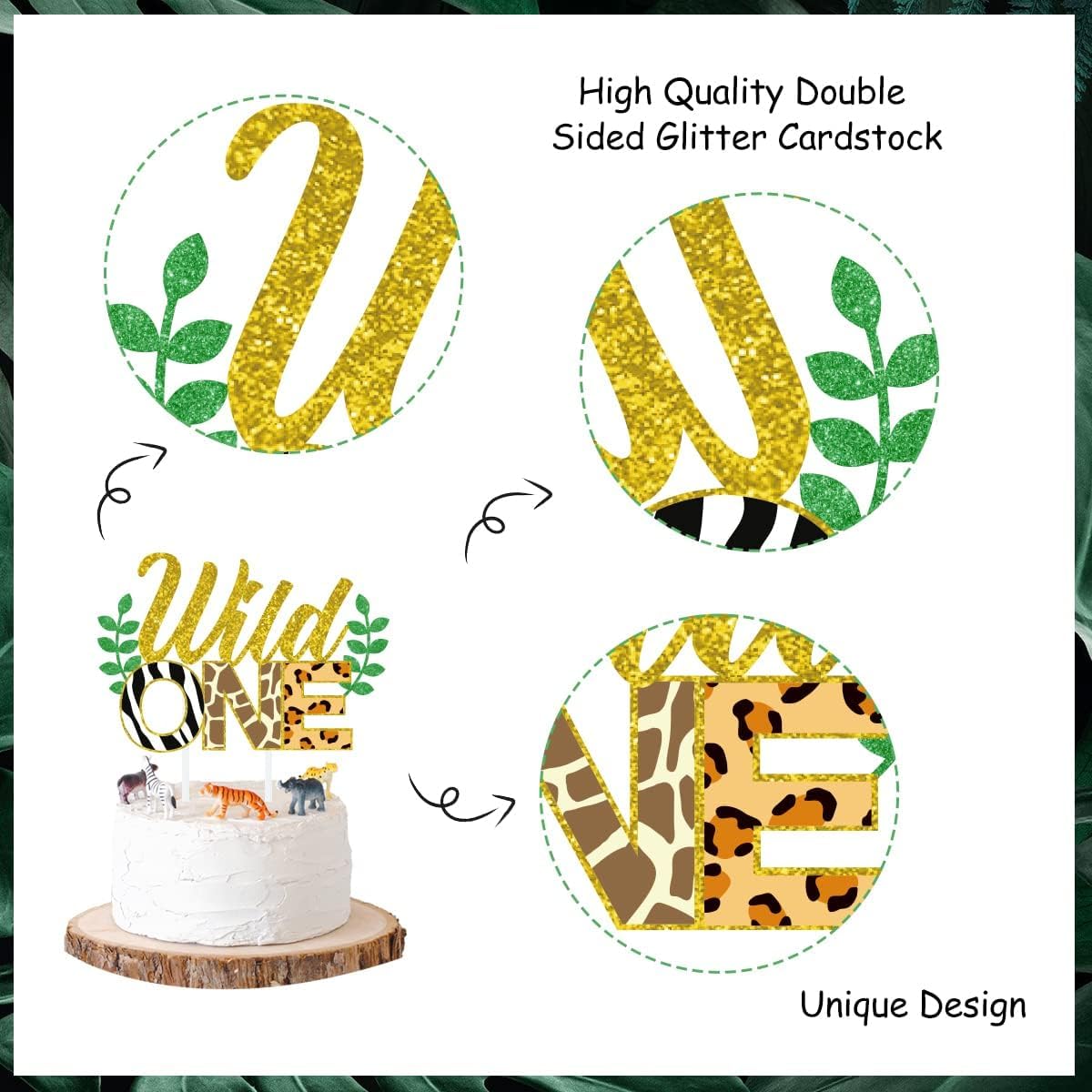 Dekoracje na imprezę urodzinową, dzika ozdoba na wierzch tortu Zwierzęta z dżungli 24-pak wykaszarki do ciastek, Leopard Cheetah Pierwsze dekoracje urodzinowe Jungle Safari Zoo Theme Party Cake Suppli