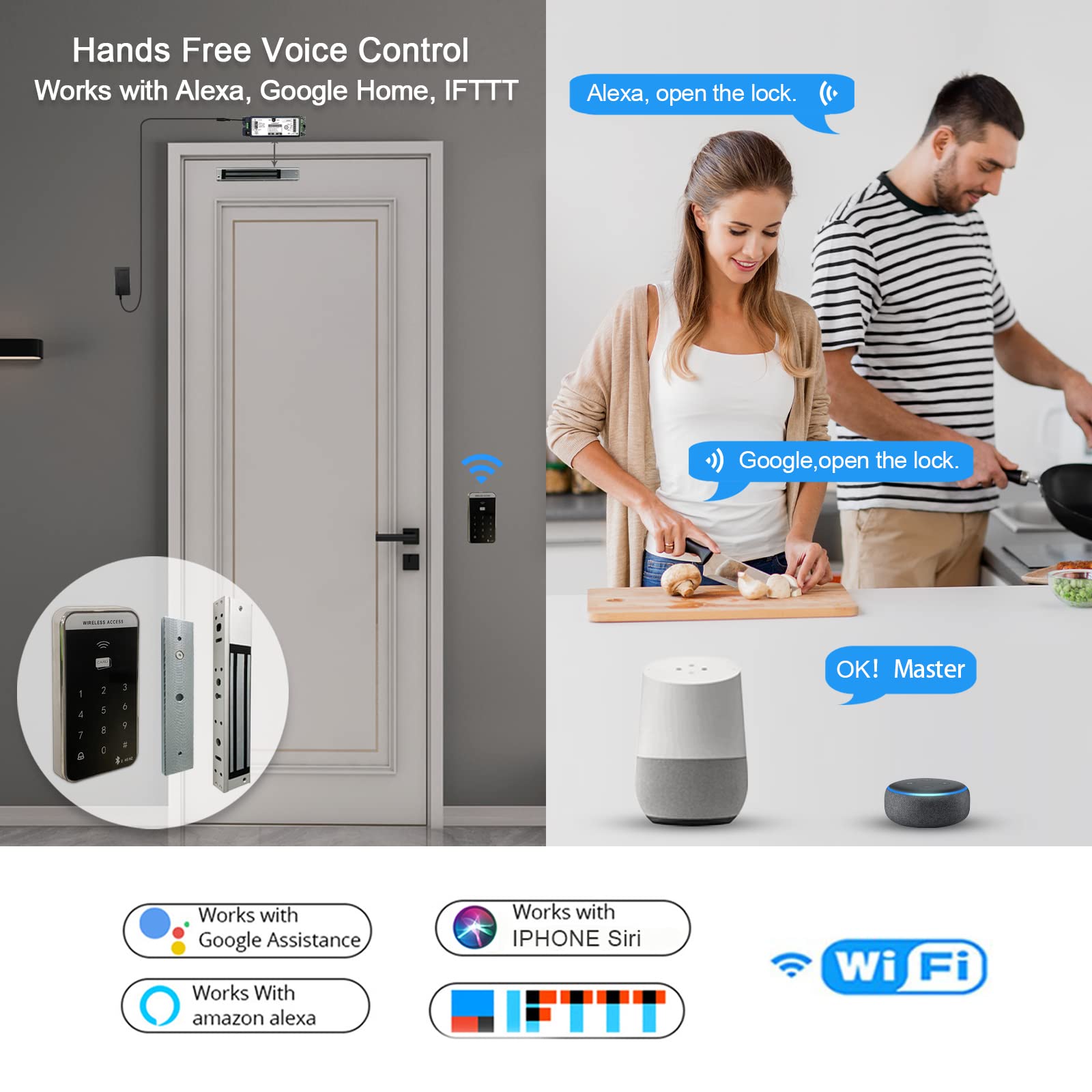 Olide 2.4GHz WiFi Control de acceso 300lb Holding Force Kit de sistema de bloqueo de puerta magnético eléctrico con control remoto y aplicaciones, emparejado con teclado de acceso de contraseña y