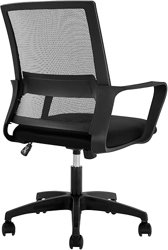 Silla de oficina, silla ergonómica de escritorio de malla con respaldo medio, silla de malla giratoria de altura ajustable, silla de computadora con