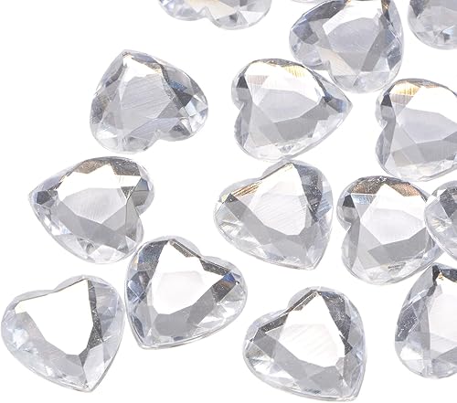 Miniatura 40 de MECCANIXITY 20 piezas de diamantes de imitación acrílicos de corazón de 0.98 pulgadas (0.984 in) con parte trasera plana, gemas de plástico