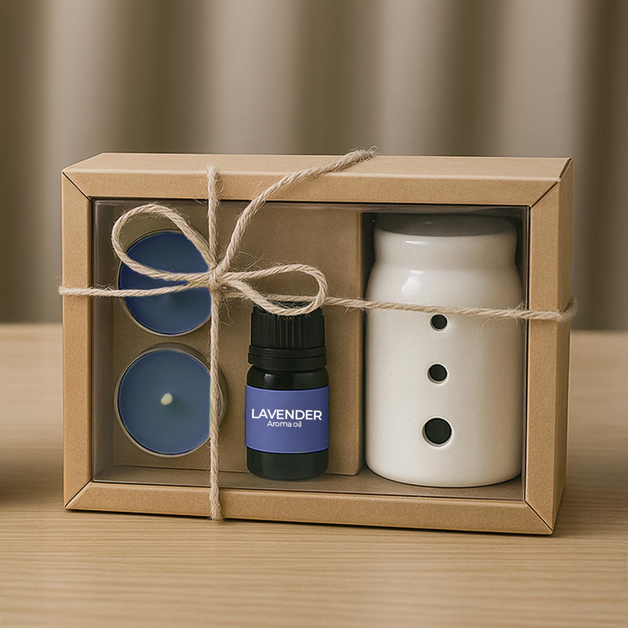 Dolloz Aroma Diffuser Set 3 Dot Ceramic Oil Burner with 2 Tealight Candles & 10ml Essential Oil Compact & Elegant Gift Set for Home, Bedroom, Office & Spa (Lavender) 4