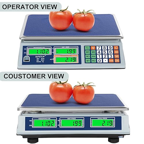Miniatura 4 de Báscula de cálculo de precios de 66 lb30 kg de doble LCD digital comercial con plataforma de acero inoxidable, báscula comercial recargable de