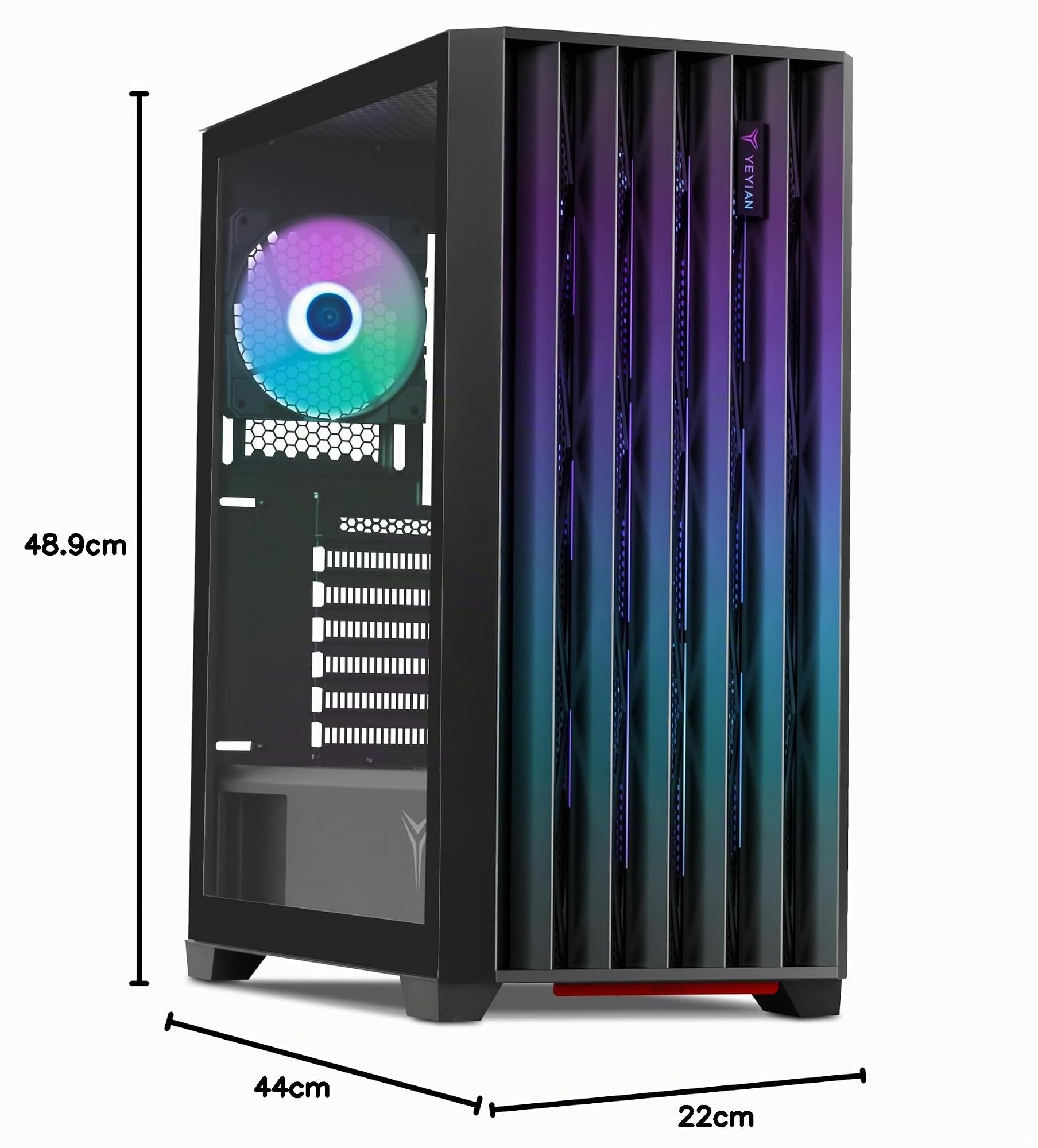 YEYIAN Phoenix Gamer PC Case | Mid Tower | ATX, M-ATX, ITX | Pannello Frontale Indirizzabile | Pannello Vetro Temperato | 4 Ventole ARGB PWM | 3 Anteriori 1 Posteriore 120mm | CPU 170mm | GPU 400mm
