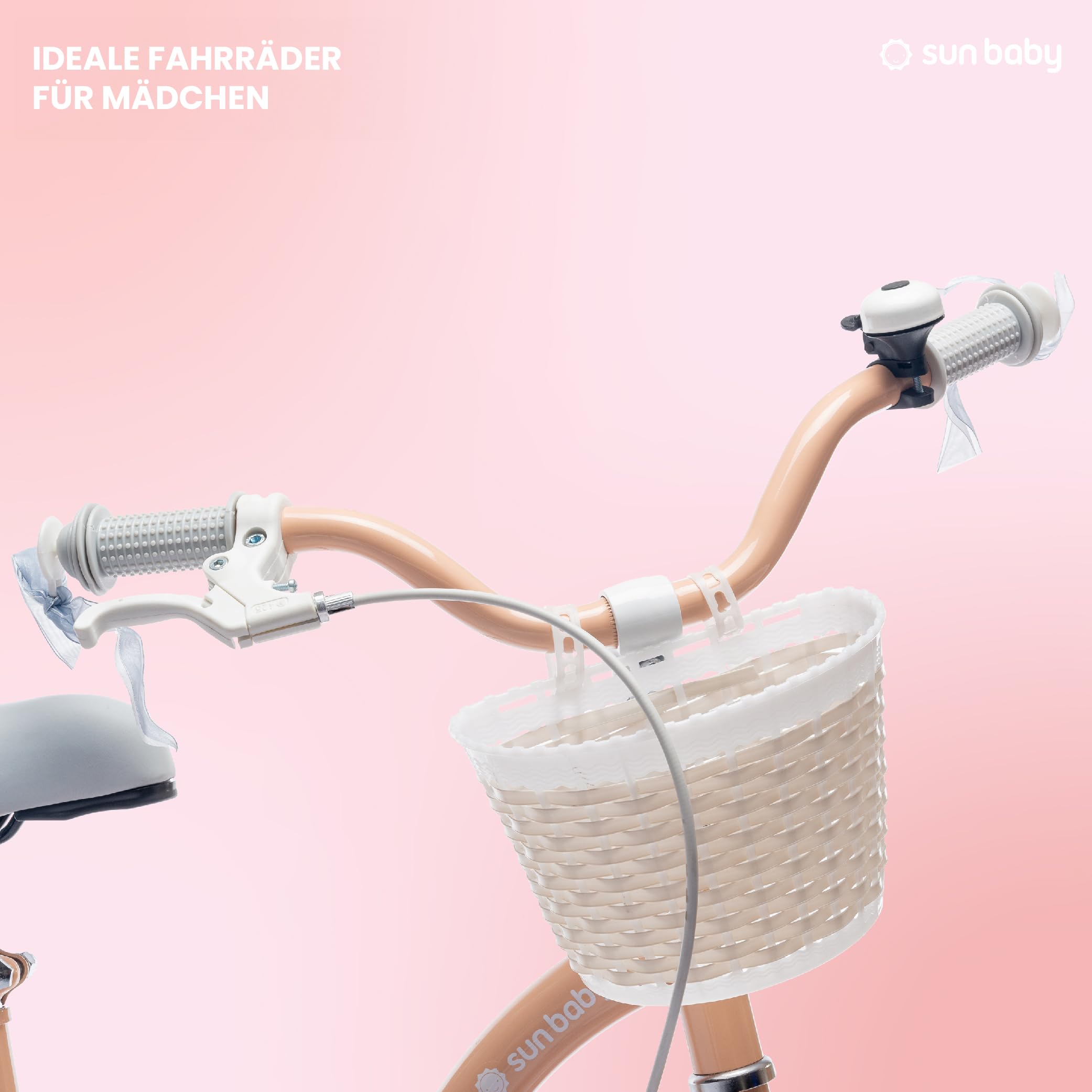 sun baby Flower Bike Kinderfahrrad Mädchen 12/14/16 Zoll, mit Stützrädern, Abnehmbarer Schubstange, Korb, Klingel, Rücktrittbremse & V-Brake, für Kinder ab 2 Jahre