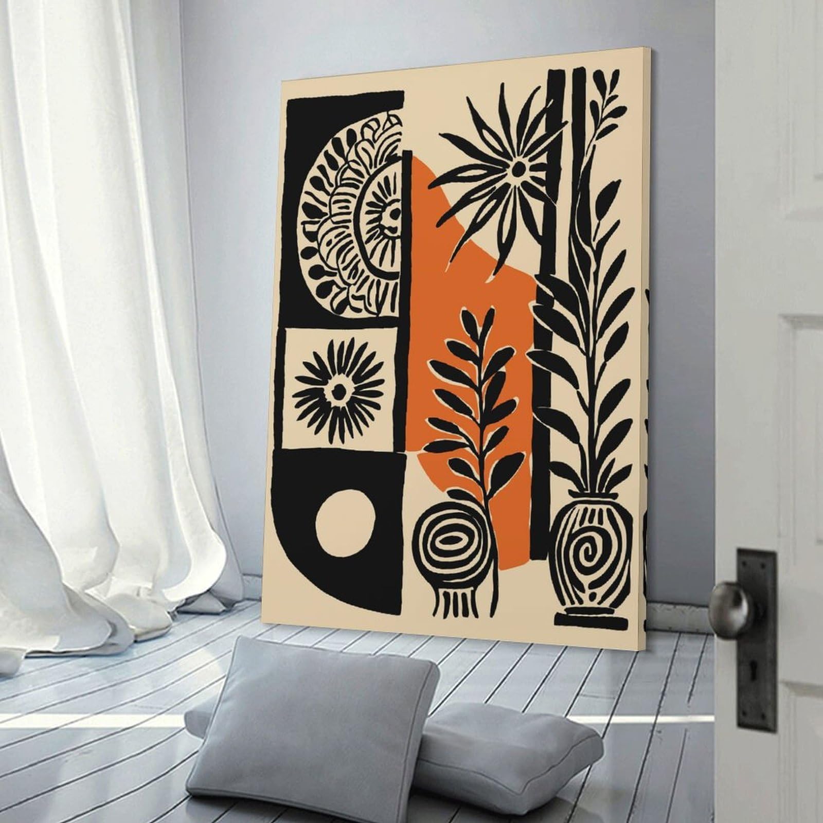 Junmoney Canvas Art Print Abstract Botanical Illustration with Geometric Shapes, 08x12inch(20x30cm), for Gallery Wall Decor And Room Displays, Wall Decor Suited to Curated Displays