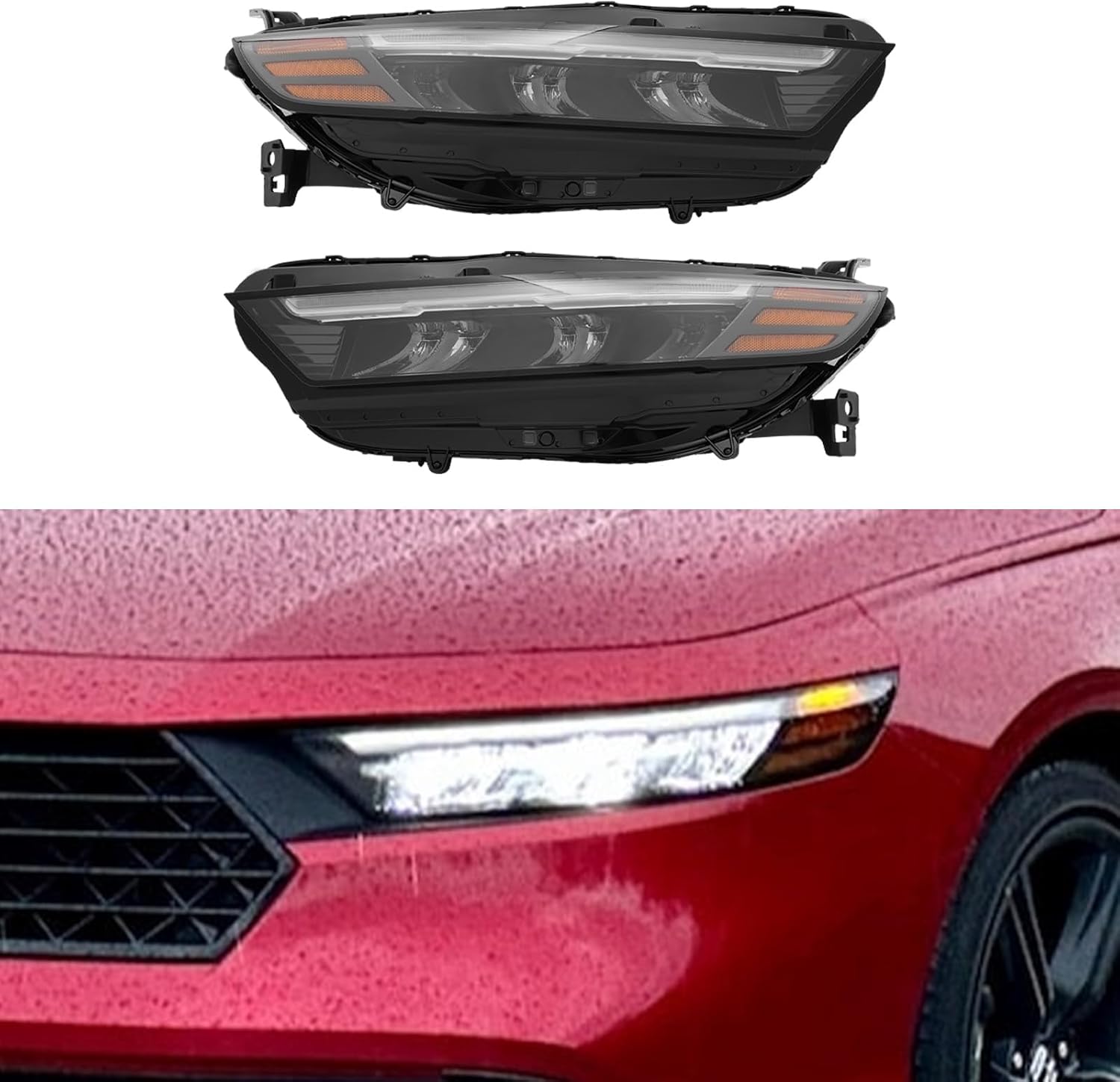Headlight Assembly for 2023 2024 2025 Honda Accord, LED DRL Headlamp (Non-AFS), Black Housing, 3315030AA01, HO2502213 (Left Driver + Right Passenger Side)