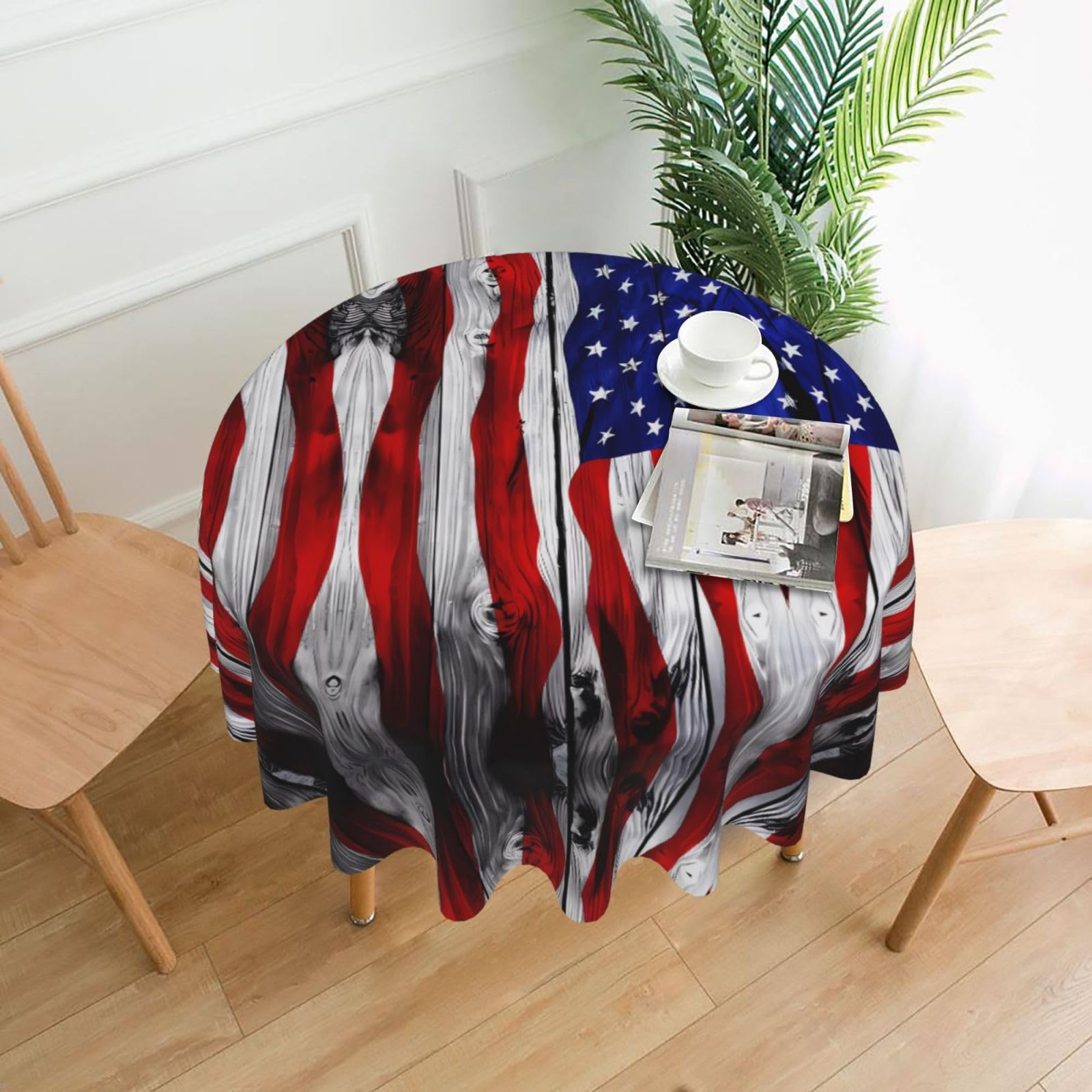 ZHAOUR U.S. Flag Print Round Washable Tablecloth – Table Cover