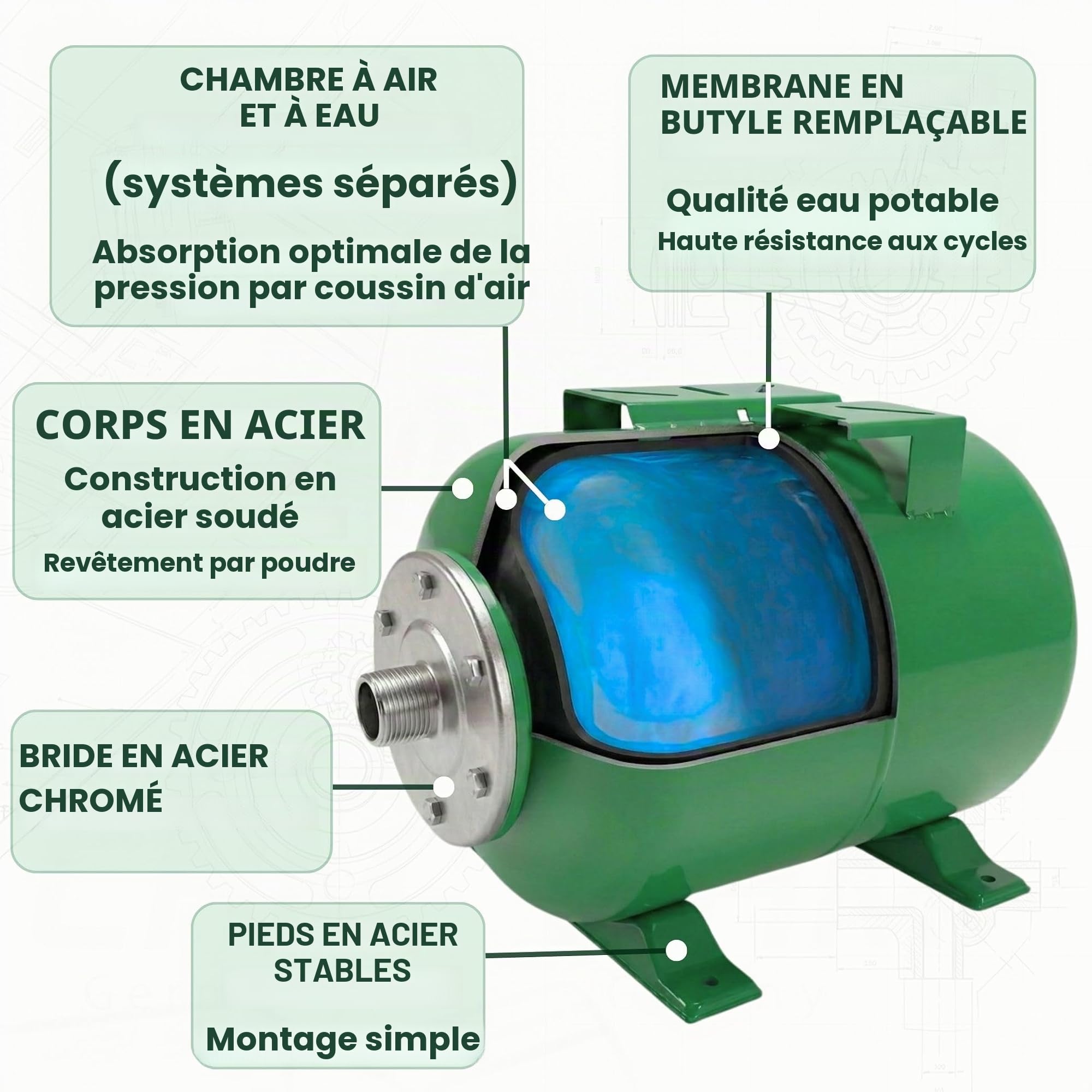 Chaudière à membrane 100 l max. 6 bar Réservoir en acier sous pression