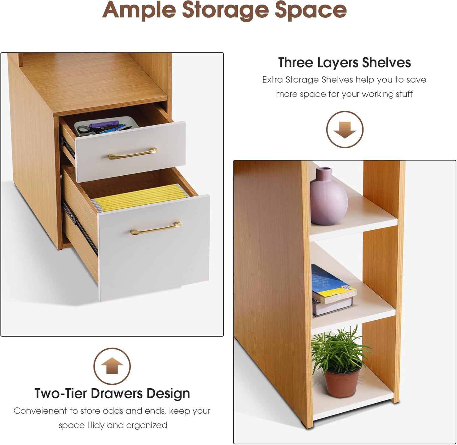 ivinta Computer Desk with Storage Shelves and Drawers, 52" Office Desk with Hutch and Storage Shelf, Modern Writing Desk Study Table for Small Spaces, Bedroom, Home Office 7116 (Oak White)