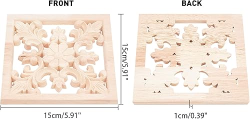 Miniatura 2 de SUPERFINDINGS 2 piezas de 5.9 pulgadas cuadradas de madera maciza natural tallada onlay apliques artesanales sin pintar para muebles puerta gabinete