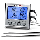 ThermoPro TP17 Digital Meat Thermometer Cooking Grill BBQ Thermometer with Dual Food Temperature Probes for Smoker Kitchen Oven Large LCD Backlight with Timer Alarm Stainless Steel 2 Sondes