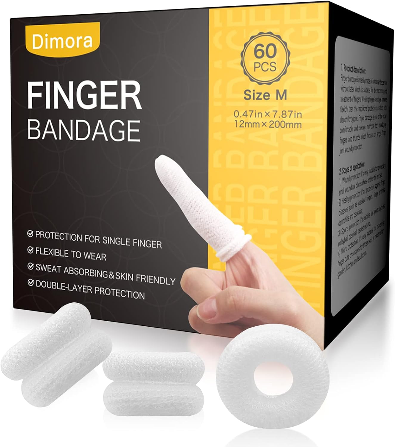 Dimora Finger Cots, 60Pcs Finger Protectors for Finger Tips, Breathable Finger Bandages for Wounds Care, Elastic Finger Gloves for Cargo Handling, Gardening Work, Fitness, Medium, White White Medium - Image 1