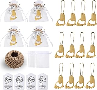50pcs Baby Footprint Keychains & Bottle Opener Party Favors with Organza Bag (Gold)