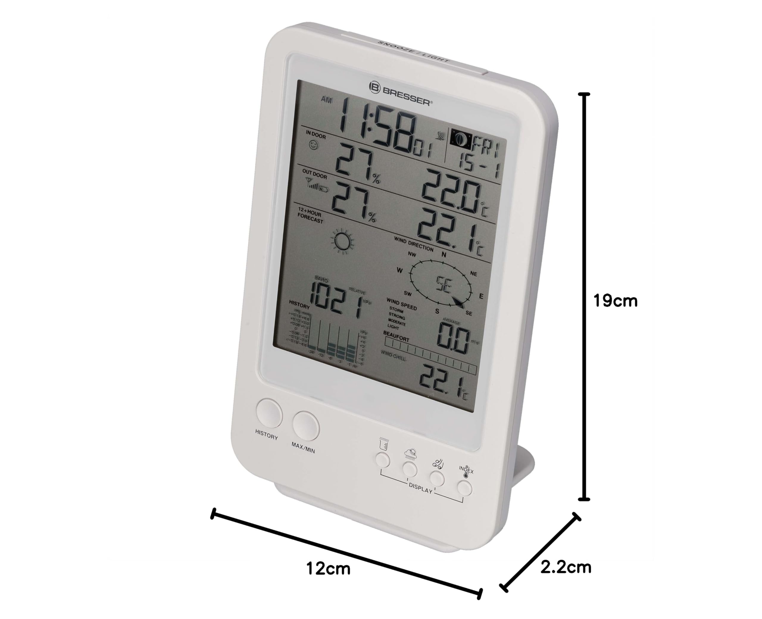 Bresser Wetterstation 5-in-1 Funkwetterstation mit Außensensor, Weiß