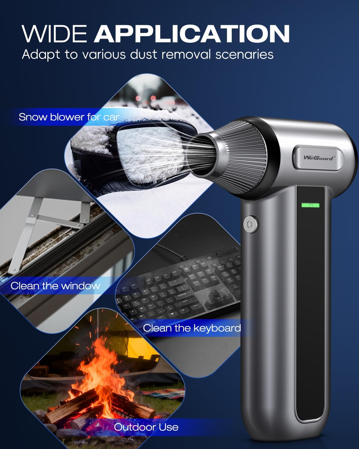 WeGuard W22 Electric Air Duster, 180000 RPM Compressed Air Duster with LED Light, 3-Speed Adjustable/Compressed Air Can Alternative, Dust Blower for Computer, Keyboard, Car, Leaves, Outdoor - Image 5