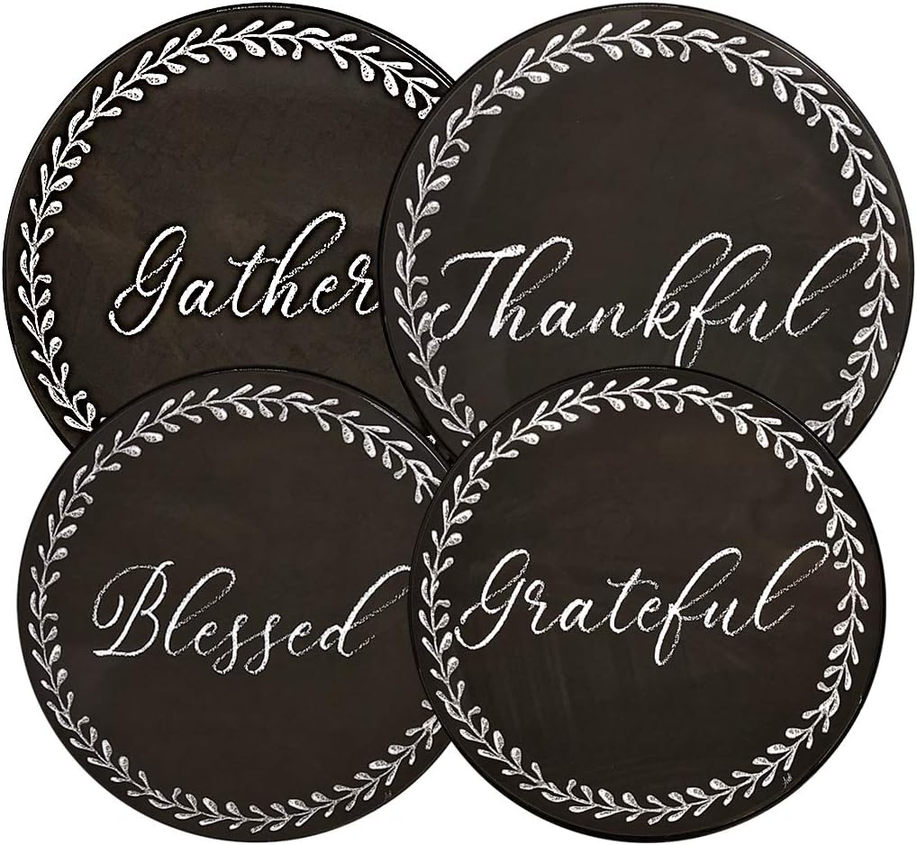 Gratitudes Chalkboard Style Burner Covers Farmhouse Rustic, Set of 4 - Thankful, Grateful, Blessed, Gather : Appliances