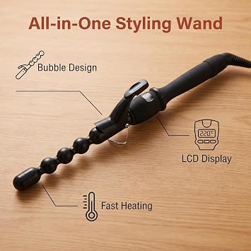 Bubble Curling Iron 1 inch Hair Curler Wand Tourmaline Ceramic Curling Tongs Beach Wave Curler Iron LCD Temp Adjustable Hair Crimper Styling Tool