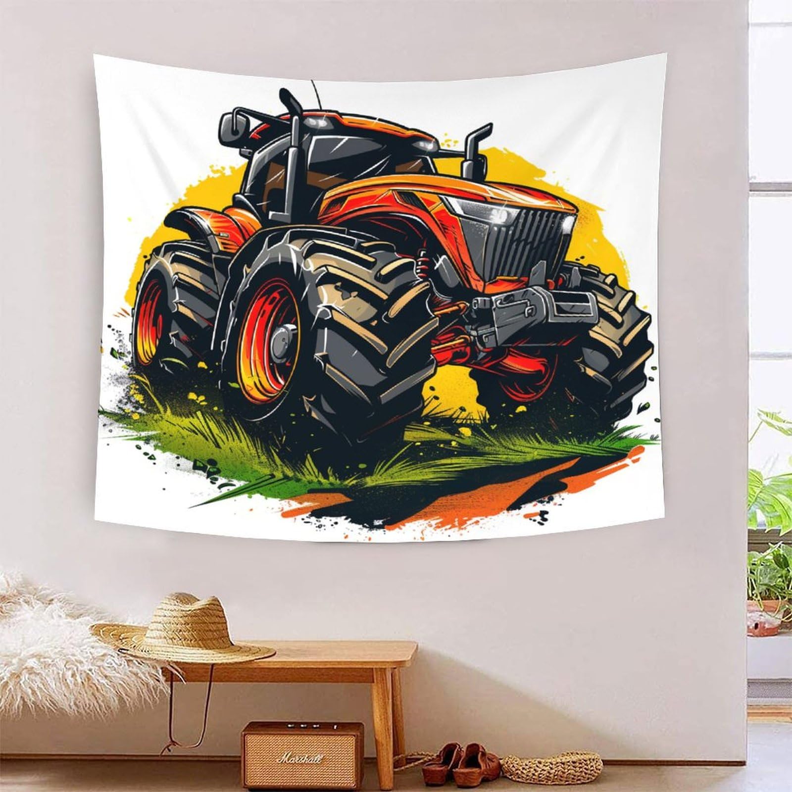 Poster mural de tracteur 3D en textile polyester doux lavable pour grand mur - 7
