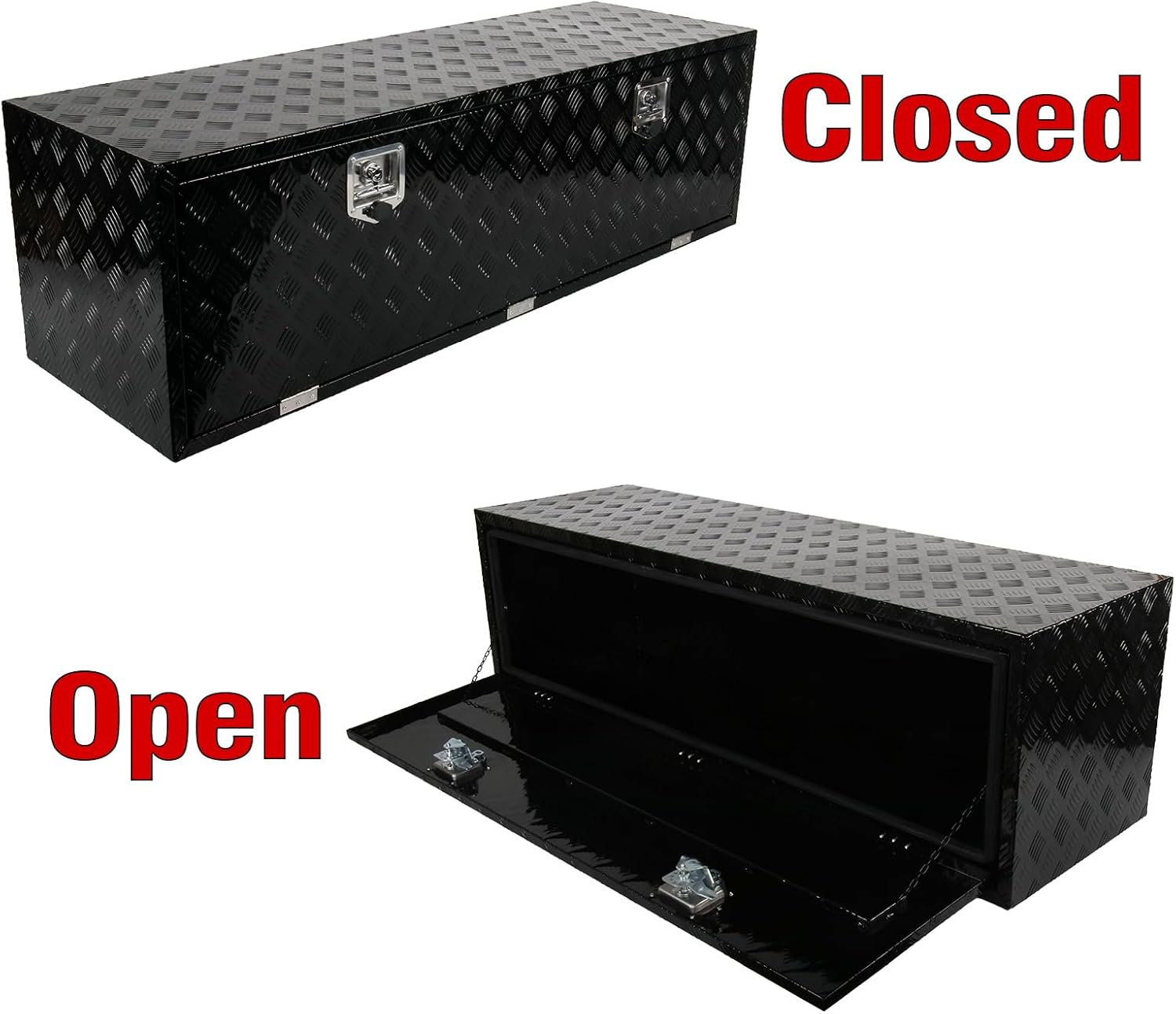 60 Inch Aluminum Truck Bed Tool Box for Outdoor Car Truck Trailer UnderBed Pickup Underbody RV ATV Storage Tools Organizer 5 Bar Tread ToolBox w/Lock & Keys - Black 60''x18''x18''
