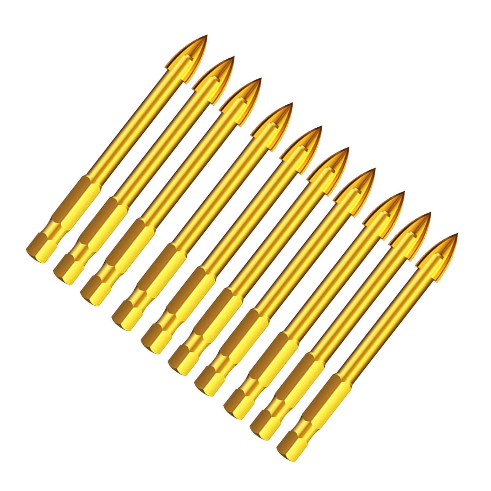 Unifizz 10PCS 6mm Tungsten Tile Drill Bit Sets Carbide Drill Bit Glass Ceramic Cross Spear Head Drill Bits Golden