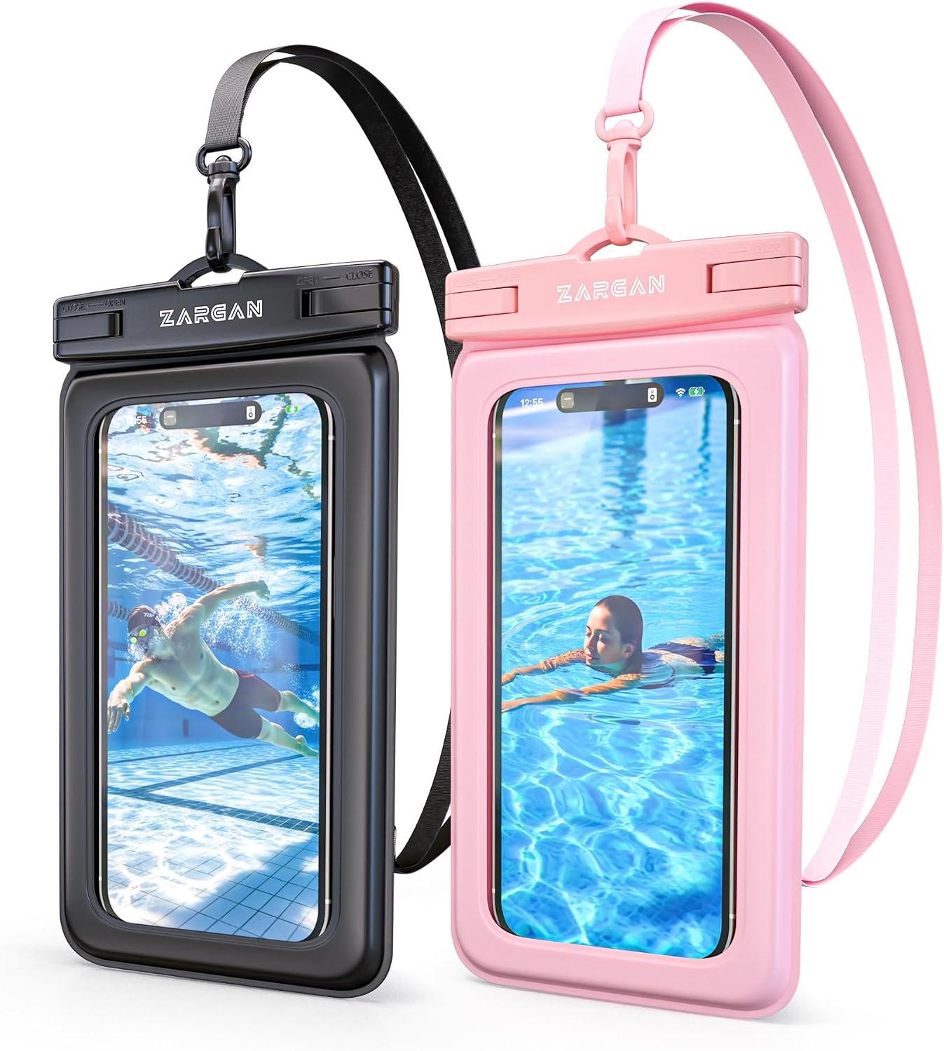 Waterproof Phone Pouch [2-Pack] – 100% IPX8 Dry Bag with Secure Lock, Touchscreen Access & Lanyard – Fits iPhone 15/14/13 Pro Max, Galaxy & More – Black & Pink – Up to 7” – Swim/Beach/Travel