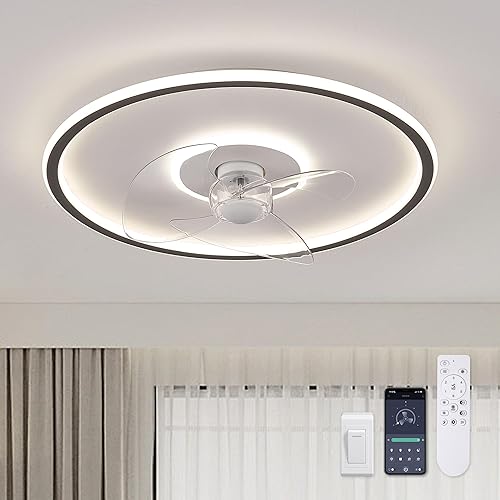 Ventilador de techo de montaje empotrado de 20 pulgadas con luces y control remoto, 6 velocidades de viento, LED regulable para dormitorio,
