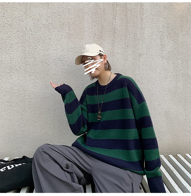 Image of Unisex Striped Sweater Gothic Pullovers Oversized Knitted Jumpers Alt Emo Sweatshirts Harajuku Streetwear Grunge Clothes