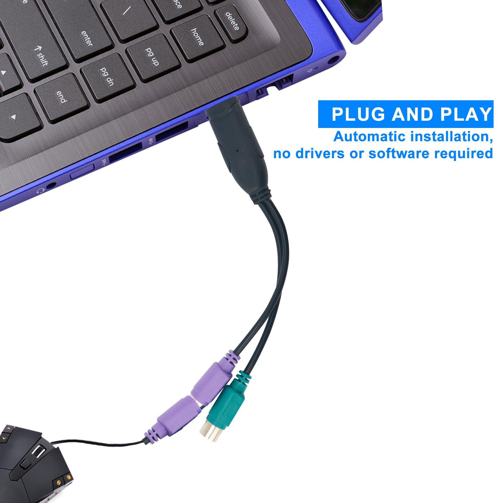 BOXOB Adaptateur PS2 vers USB, Installation Automatique Clavier USB Moniteur Ordinateur Portable Scanner de Codes-Barres Souris Adaptateur Convertisseur