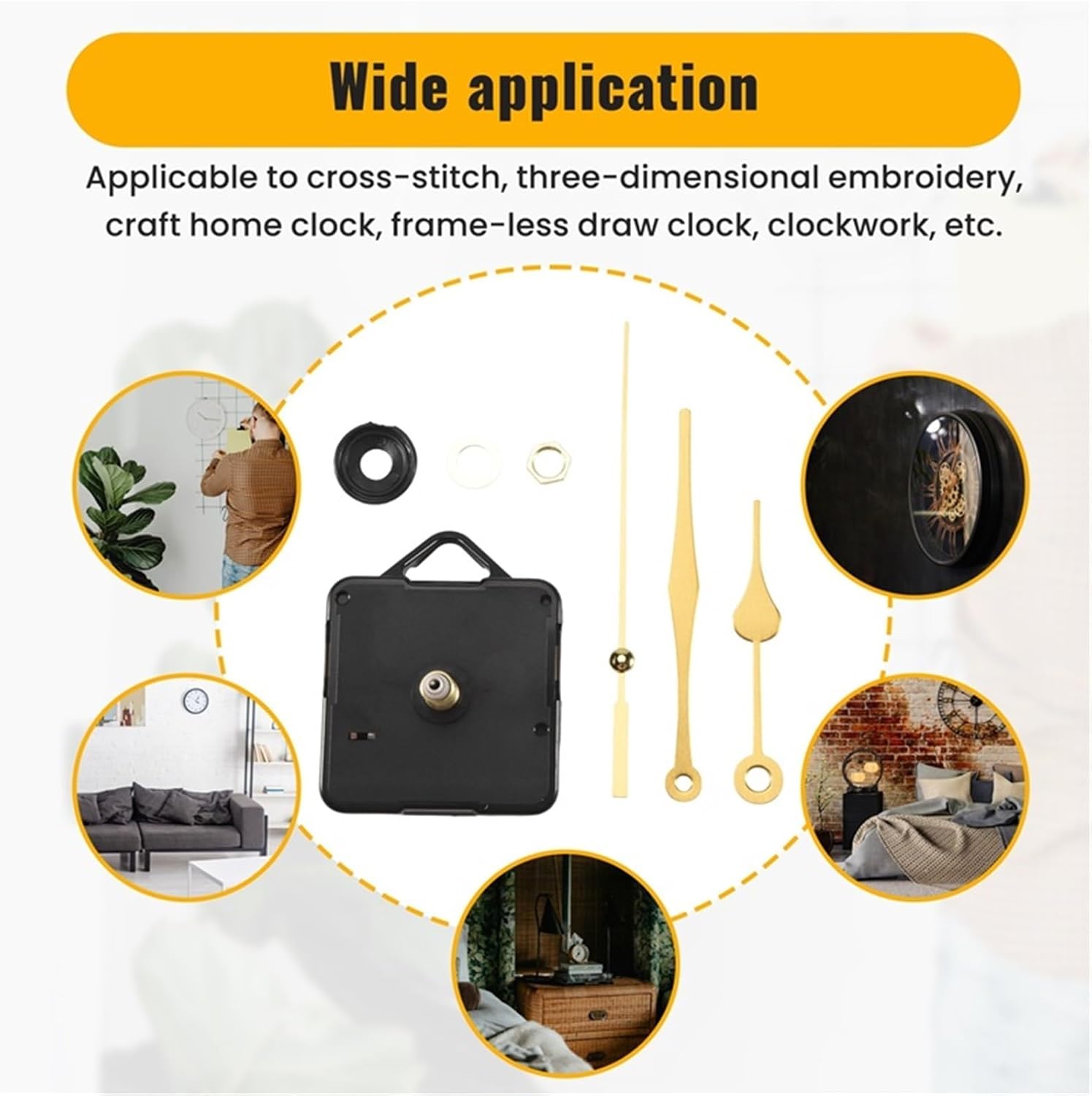 Clock Metal Movement Non-Ticking Quartz DIY Wall Clock Movement Mechanism Kit with 3 Gold Silent Repair Parts Replacement