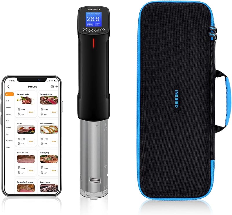 Inkbird WiFi Sous Vide Készülék EVA Védőtokkal - 100W Vízálló Konyhai Hőmérséklet Szabályzó 25-99°C - Precíziós Időzítő Tökéletes Főzéshez