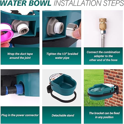 Miniatura 7 de Cuenco de agua para perros con calefacción automática para perros y gatos con cable resistente a las masticaciones, llenado automático, montado en