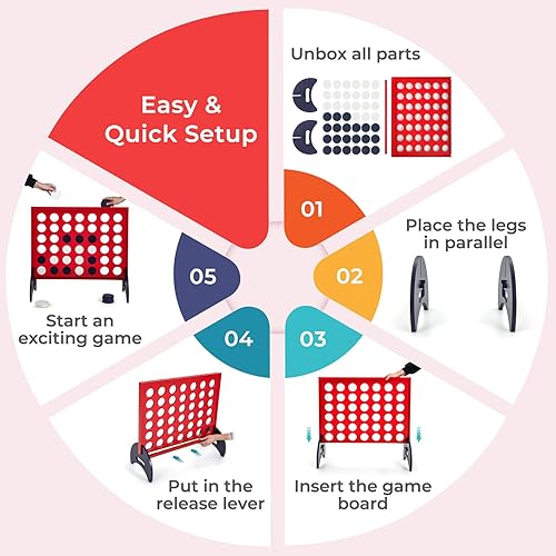 Miniatura 2 de Costzon Juego gigante de 4 en una fila, juego gigante de madera de 4 en fila con 42 fichas y bolsa de transporte de tela Oxford 600D, juego de 4