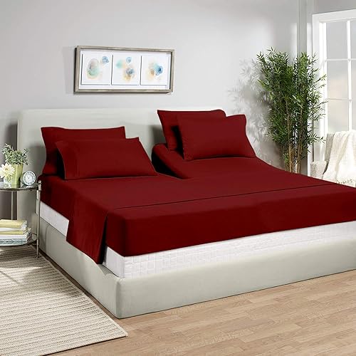 Miniatura 7 de Top - Juego de sábanas de cabeza dividida tamaño King, 100% algodón de 800 hilos, 1 sábana bajera de 39 pulgadas, 1 sábana encimera y 2 fundas de