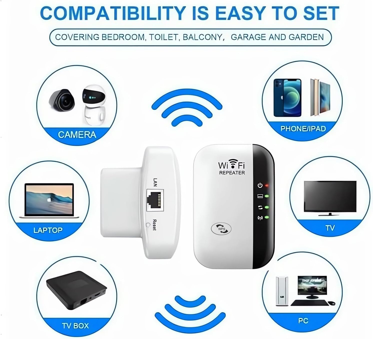 WiFi Extender, WiFi Booster, Covers Up to 3200 Sq.ft and 45 Devices WiFi Repeater, Internet Booster - with Ethernet Port, Quick Setup, Home Wireless Signal Booster, UK plug — view 8