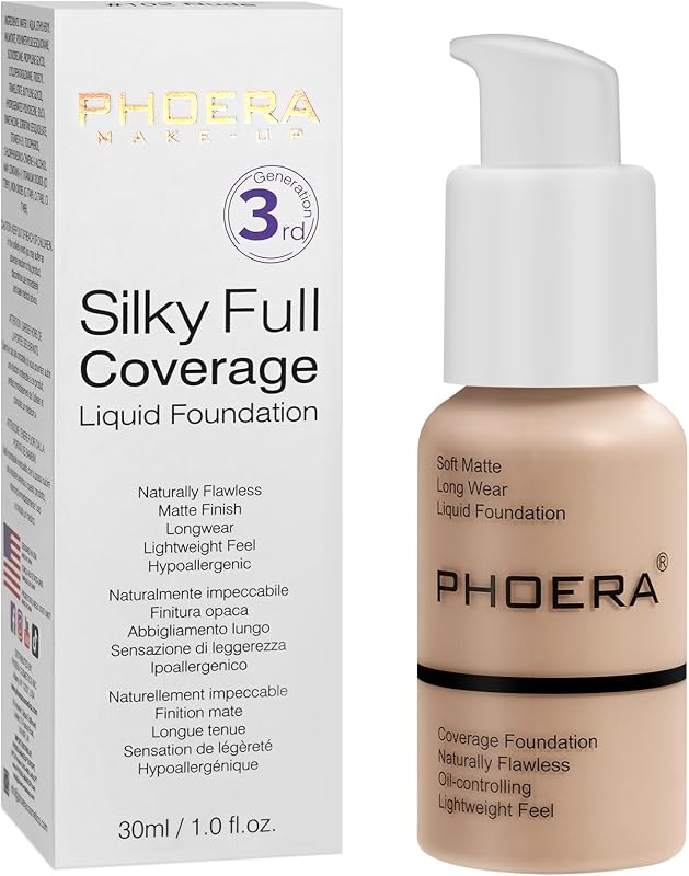 PHOERA Foundation, PHOERA Matte Liquid Foundation,PHOERA Makeup for Women, PHOERA Foundation Full Coverage Concealer, 30ml 24HR Matte Oil Control Concealer (102- Nude)