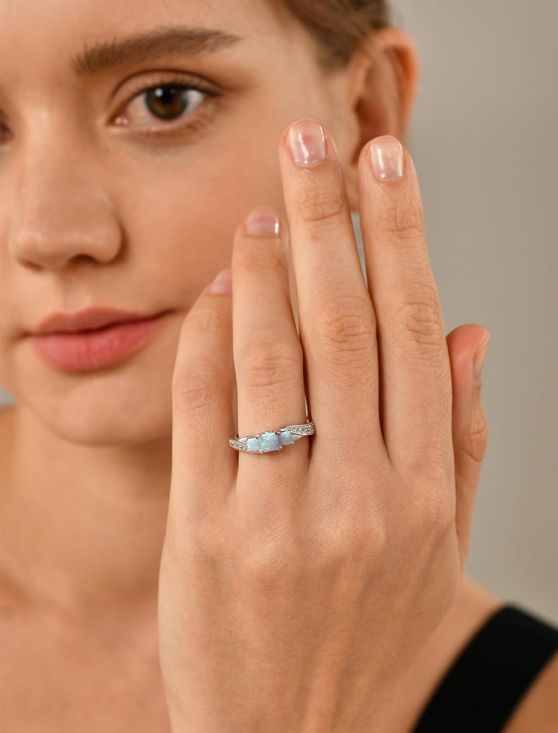YL Women's Sterling Silver Clear Birthstone 3-stone Princess Cut Wedding Rings for Engagement Jewelry