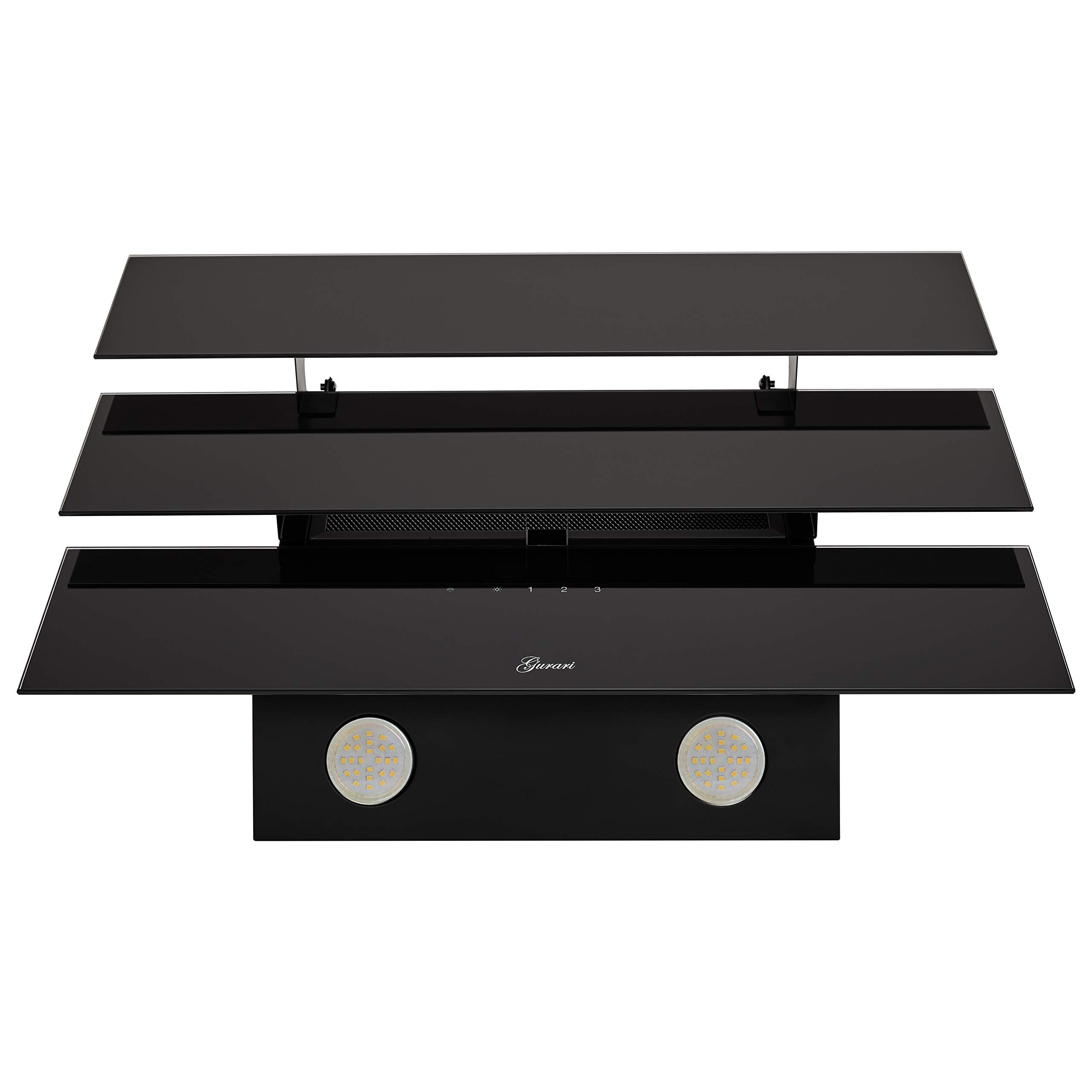 Gurari kopffrei Dunstabzugshaube 60 cm GCH D 267 BL.6 Prime Schwarz Glas | Wandhaube Umluft/Abluft | Abzugshaube 1000m³/h mit Fernbedienung (EEK A) | Randabsaugung, TouchControl, Timer