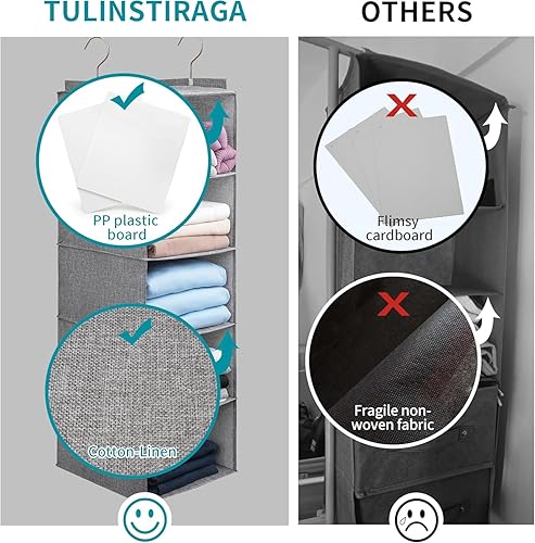 Miniatura 5 de 5-Layer Hanging Closet Organizer, Foldable Wardrobe Storage System with Drawers, Beige, Washable Sweater Storage Bag