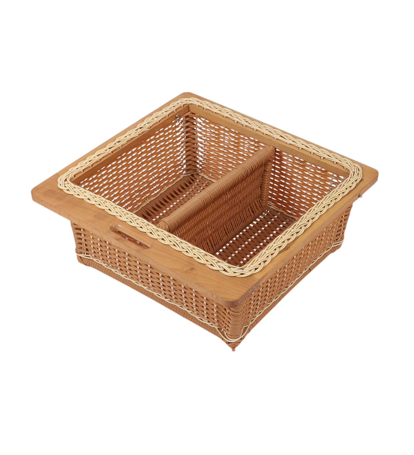 AKWAY PVC wicker basket for modular kitchen | pvc wicker basket for Kitchen | Pull Out Basket for Onion, Potato, Fruits (With Partition, 22.3"W x 20"Dx 8"H)-image-37