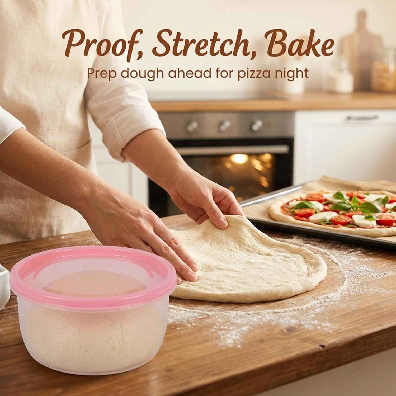 Pizza Dough Proofing Container,4-Pack Sealed Bowl for Sourdough Starter | Plastic, 600ml, Stackable Dough Proofing Box, Leak-Proof Proofing Bowl, 4 Colors, Compact Storage