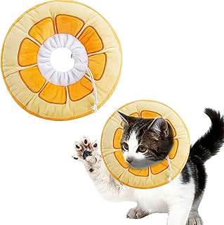 Cat Recovery Collar - Cute Sun Flower Neck Cat Cones After Surgery, AdjuCats and Kitten, Surgery Recovery Elizabethan Collars for Kitten and Puppies Stable Cat E Collar (Orange s)