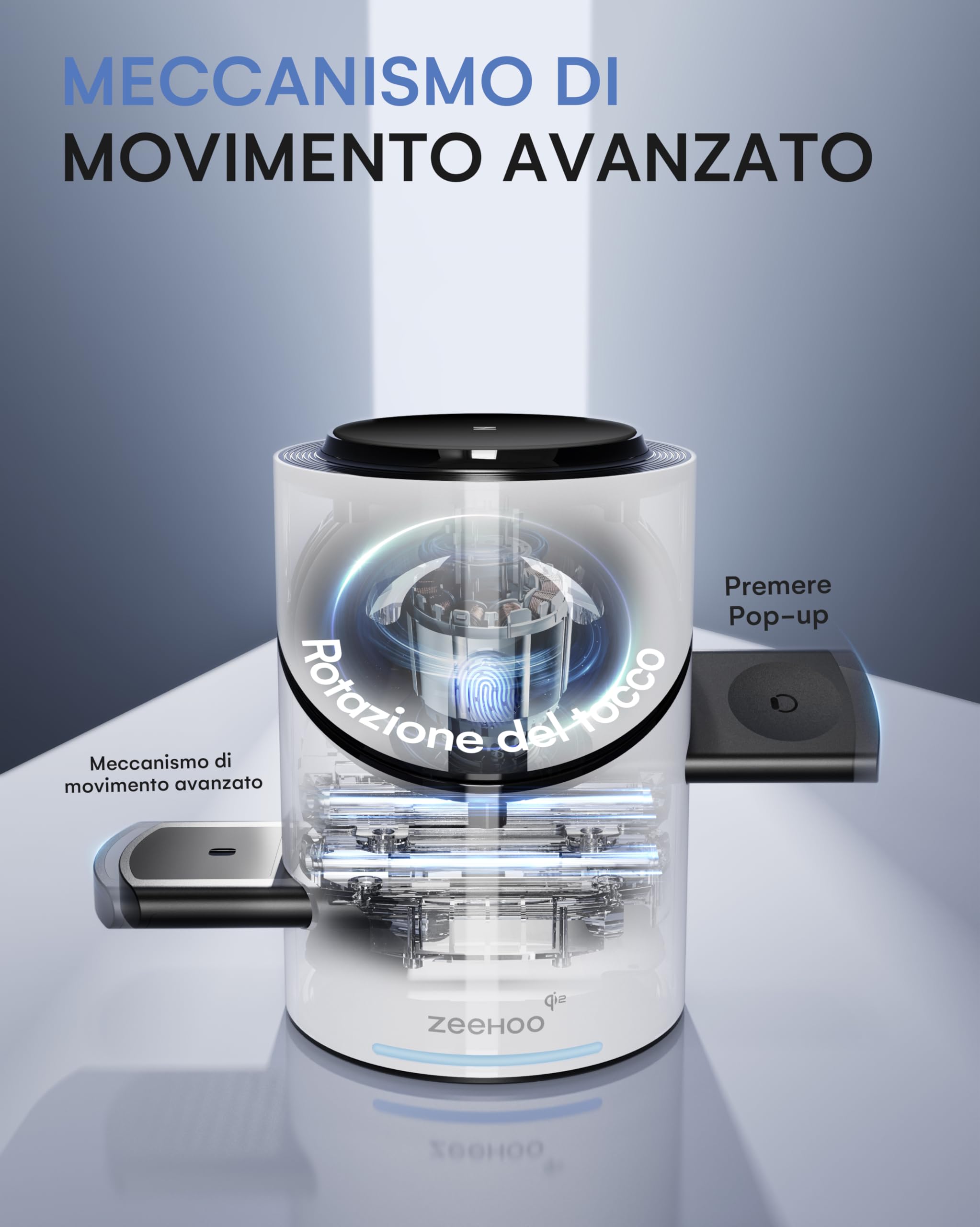ZEEHOO Stazione di ricarica wireless CilindTrick-R Qi2 15 W ricarica rapida, stazione di ricarica 3 in 1 per Apple Watch, iPhone, Bianco (adattatore caricabatterie da 30 W incluso)