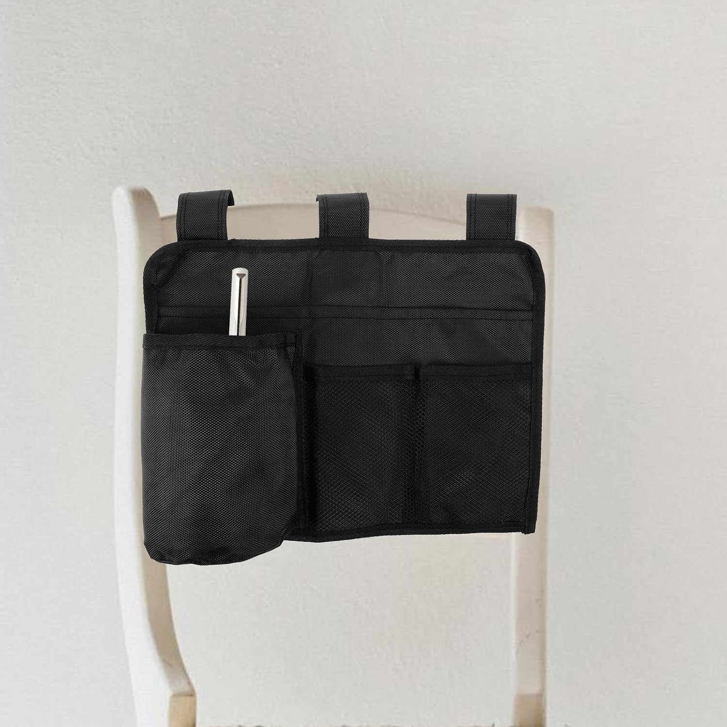 Nylon Chair Side Storage Bag with Multiple Pockets for Bedside Use