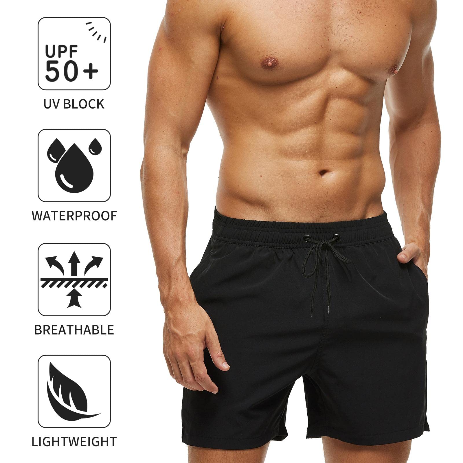 EDOTON Bañador Hombre para Hombre con Bolsillo con Cremallera Impermeable de Secado Traje de Baño Rápido Pantalones Cortos de Baño con Cordón Ajustable