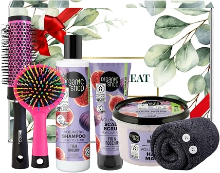 Volumizing Hair Care Set for Oily Hair   Fig & Rosehip Shampoo, Scalp Scrub, Hair Mask, Detangling Brush & Quick-Dry Towel Wrap, Deep Cleanse & Volume Kit, Gift Box Included