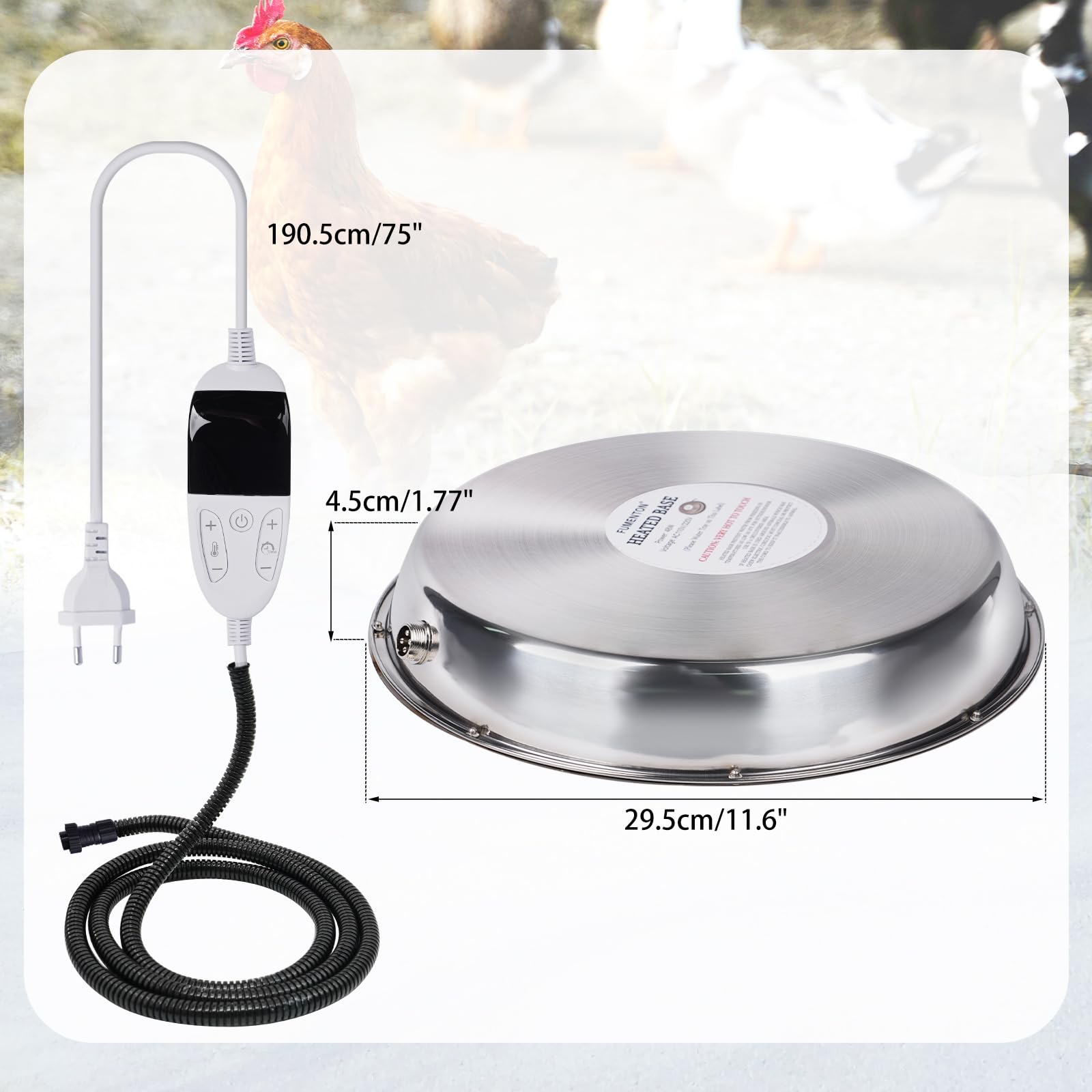 Heizplatte für Geflügeltränke Hühner 30cm Hühnertränke Beheizte Basis Wassererhitzer mit Temperaturregelung Hühner Warmwasserbereiter für Hühnerstall