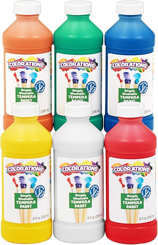 Paraben-Free Washable Tempera Paint for Kids - 8 Ounce Bottles, Set of 6 Primary Colors, Non-Toxic and Made in The USA | 8 oz Bottles, Primary Colors, Non-Toxic and Made in the United States