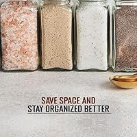 Vista 4 de Tarro de especias de vidrio cuadrado transparente pequeño y tapa ajustable para molinillo Paquete económico de 6